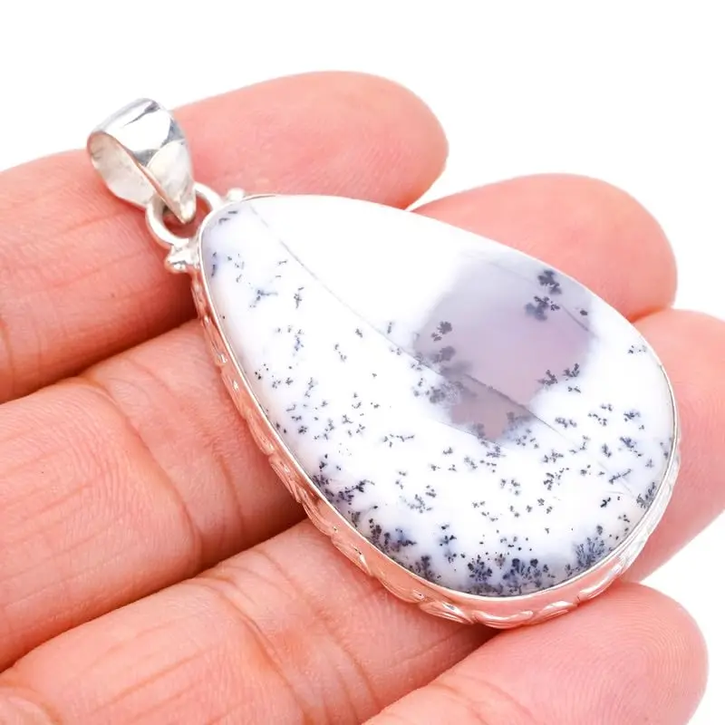 StarGems® Natural Dendritic Opal Handmade 925 Sterling Silver Pendant 2