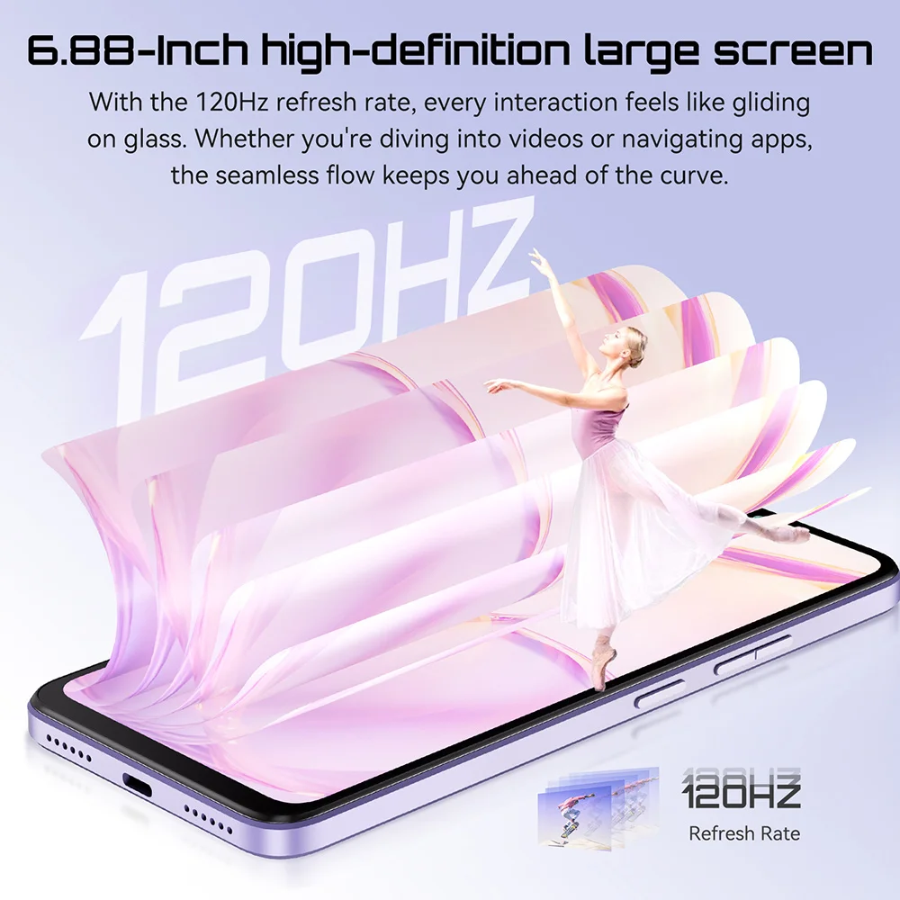 Cubot Smartphone Android 15 A40, 12GB RAM+256GB ROM, 6.88-Inch 120Hz Screen,Octa-core, 48MP Camera, 5100mAh Battery,NFC,Face ID