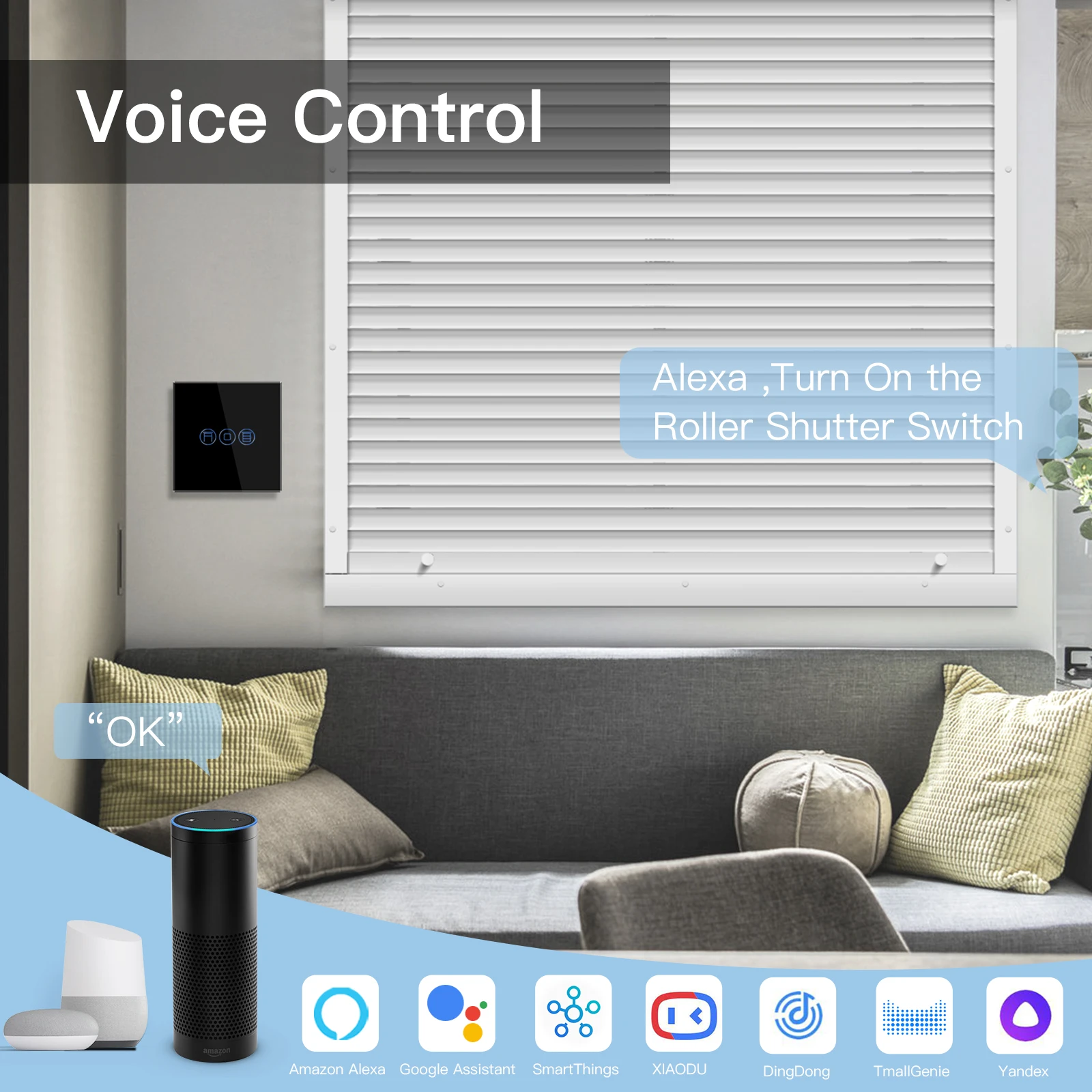 BSEED Wireless Wifi Roller Shutter Switch Single Smart Blind Touch Sensor Switch Google Assistant Alexa Tuya Smart Life App