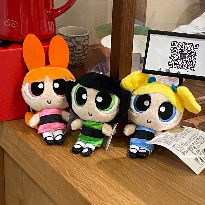 

12cm Anime Cartoon Powerpuff Girls Cute Plush Dolls Pendant Keychain Keyring Student Backpack Decorations Birthday Gift Toys