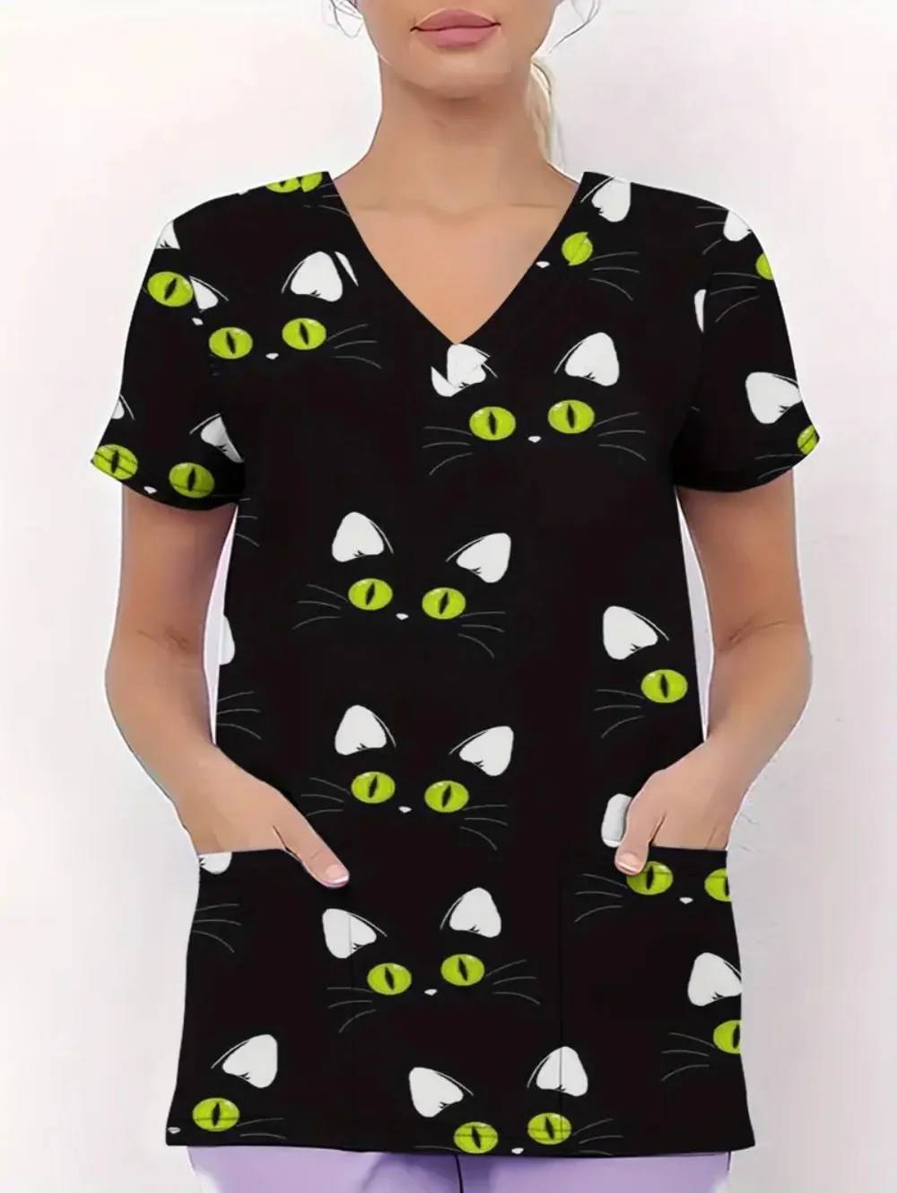 

Surgical Uniforms Woman Halloween Cartoon Graphic Print Fashion with Pockets Short Sleeve Uniform Summer Women's Surgical Scrubs