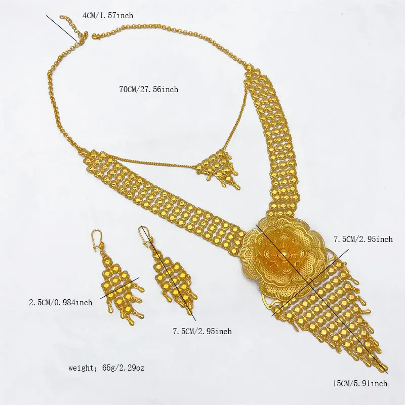 Luxury Dubai Long Flower Necklace and Earrings Set
