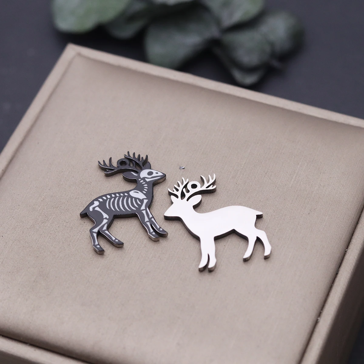 2pcs Stainless Steel Charms Deer Skeleton Pendant Accessories For Jewelry Making Fashion Necklaces Bracelet Keychain Handmade