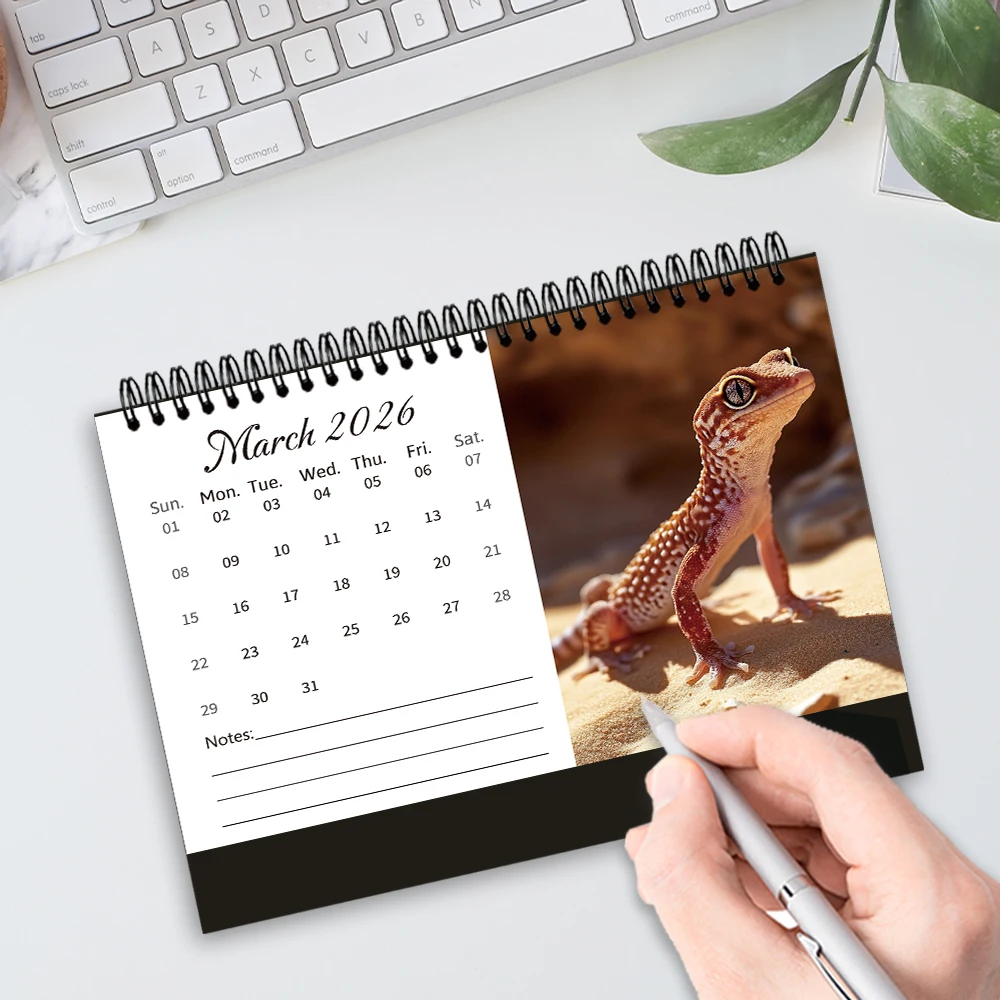 1 قطعة تقويم موضوع السحلية 2026-2027، مخطط شهري لمدة 24 شهرًا، تقويم سطح المكتب، هدية مثالية لأعياد الميلاد، عيد الميلاد، السنة الجديدة #4
