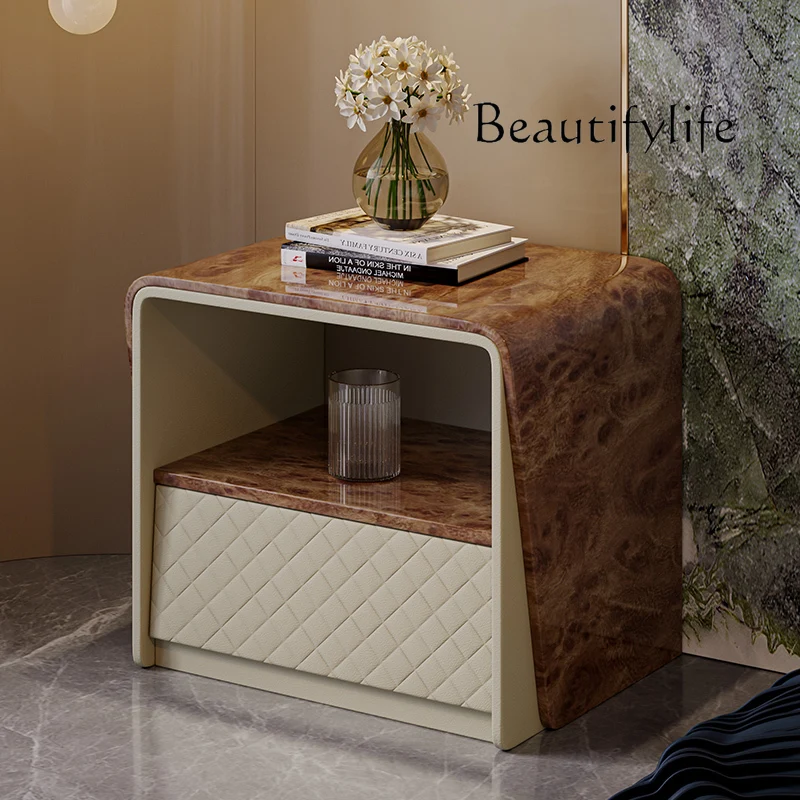 Light luxury bedside table, fashionable tree pomegranate paint, modern high-end bedroom wireless charging storage cabinet