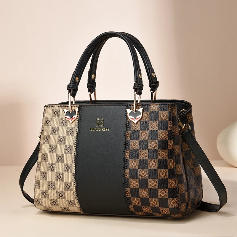 Fashion vintage chequered printed women's handbag, the trend of color texture, large capacity single shoulder crossbody bag