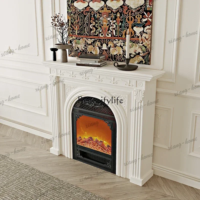 JJ French fireplace decorative cabinet carved electronic fireplace core simulation flame porch rack
