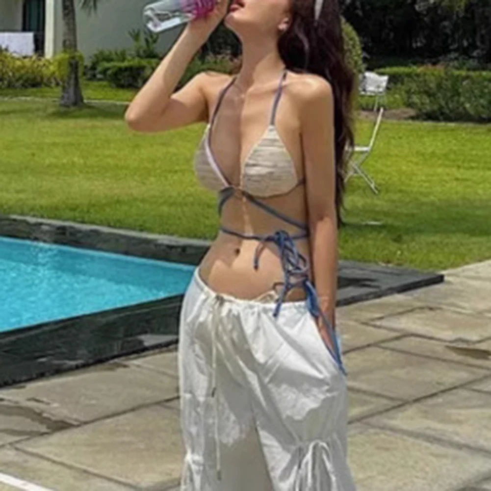 

L Сексуальная пляжная одежда Экологически чистая ткань Белоснежное сплошное цветное бикини Пляжный отдых Бикини на лето