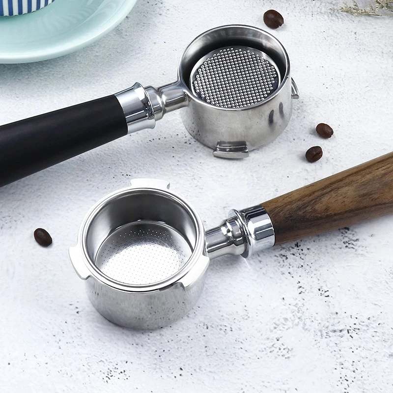 Coffee Portafilter 51mm Stainless Steel Botomless Portafilter for Delonghi Espresso Machine With Solid Wood Handle