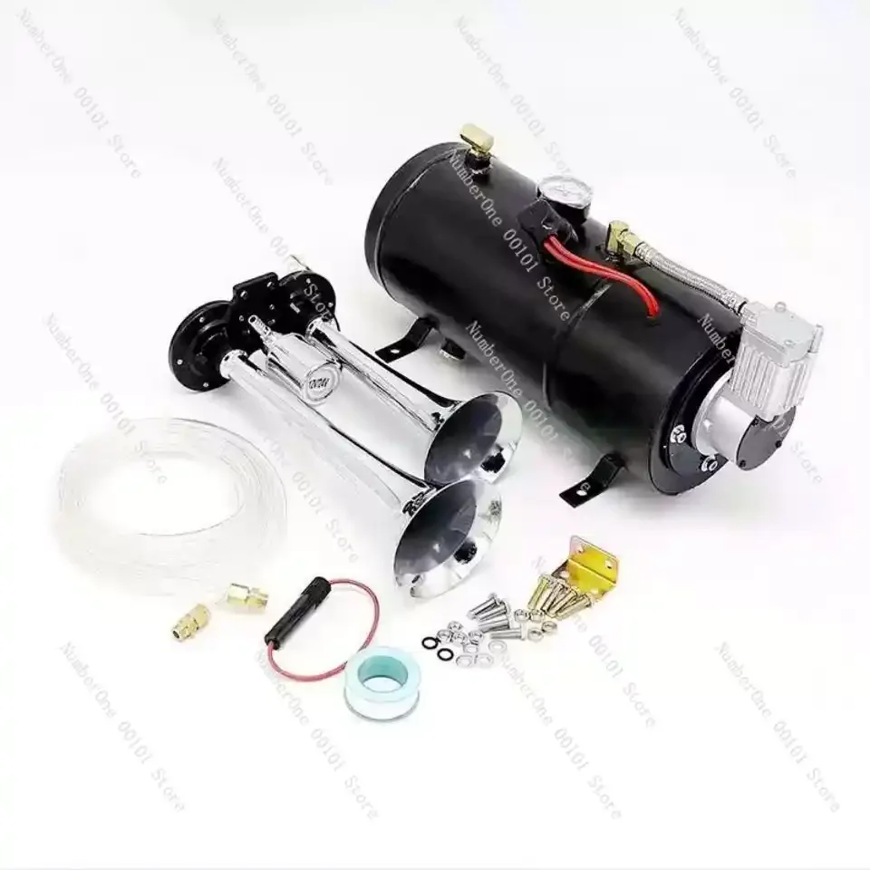 

220V four-tube air horn modified with a car air pump, 12V 150psi 3L/6L air compressor
