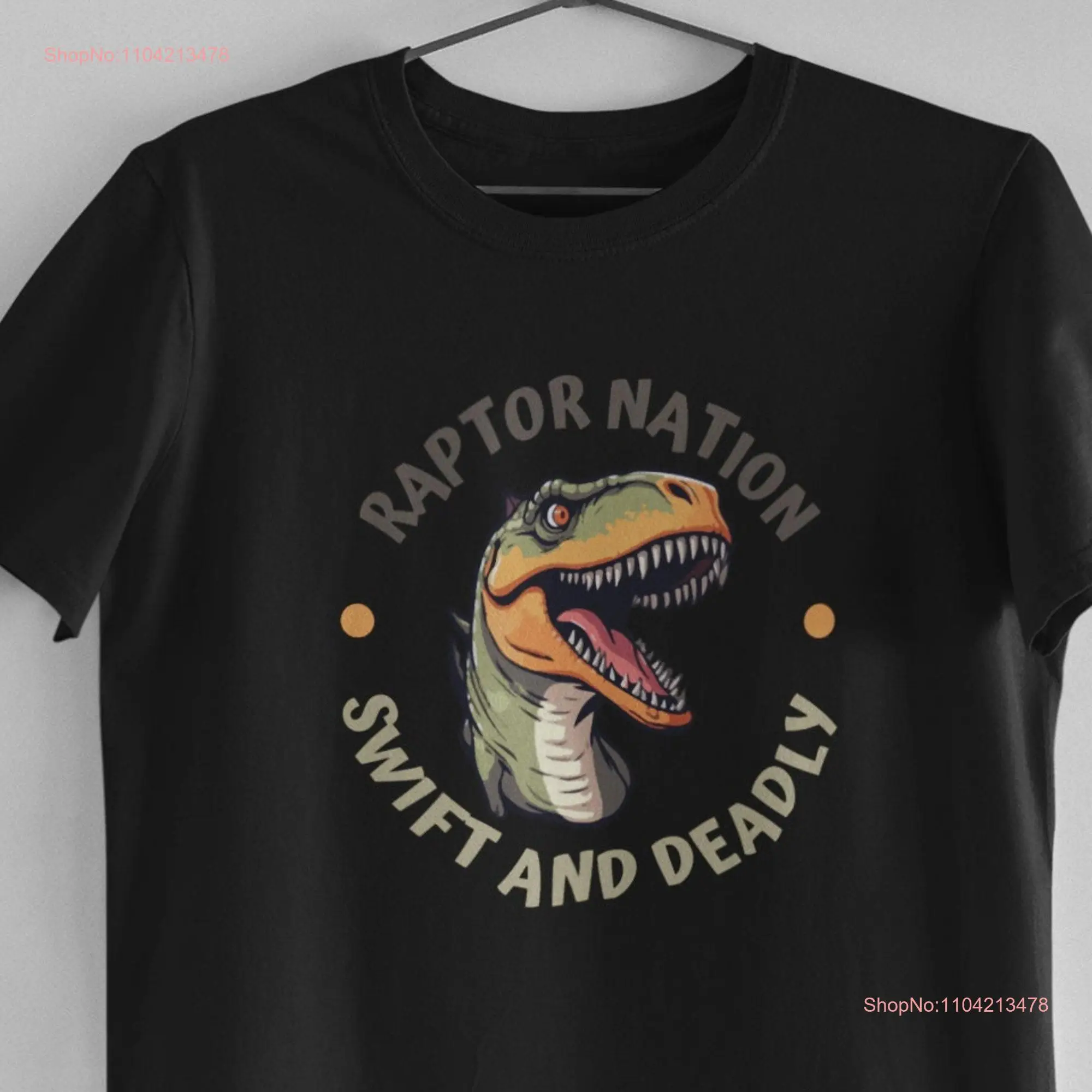 Raptor Nation Swift And Deadly T Shirt Dinosaur Carnivore Velociraptor Jurassic Print long or short sleeves