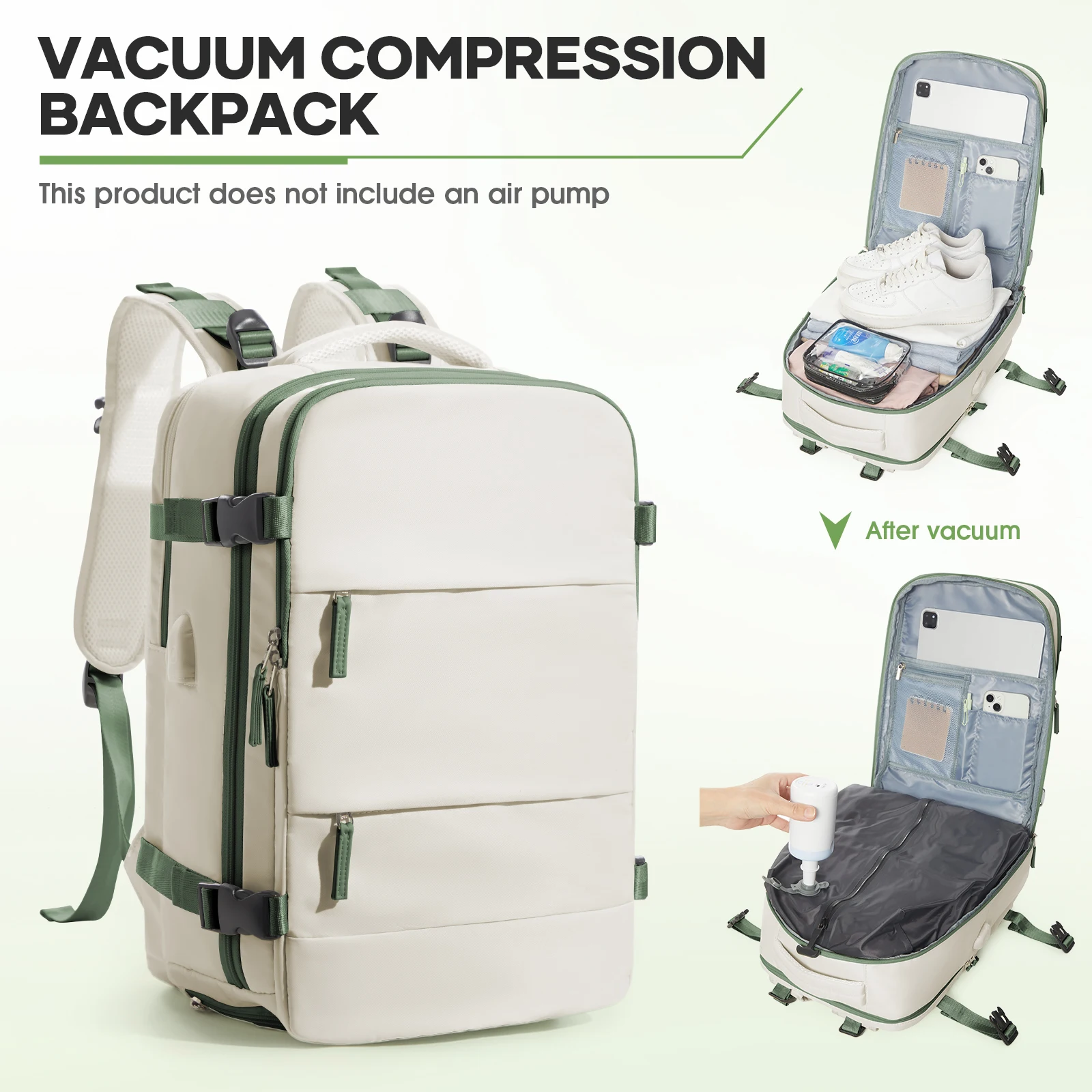 Large Travel Backpack Storage Vacuum Compression Bags with Pump, Waterproof Vacpack Backpack Women Men Business Vacuum Backpack