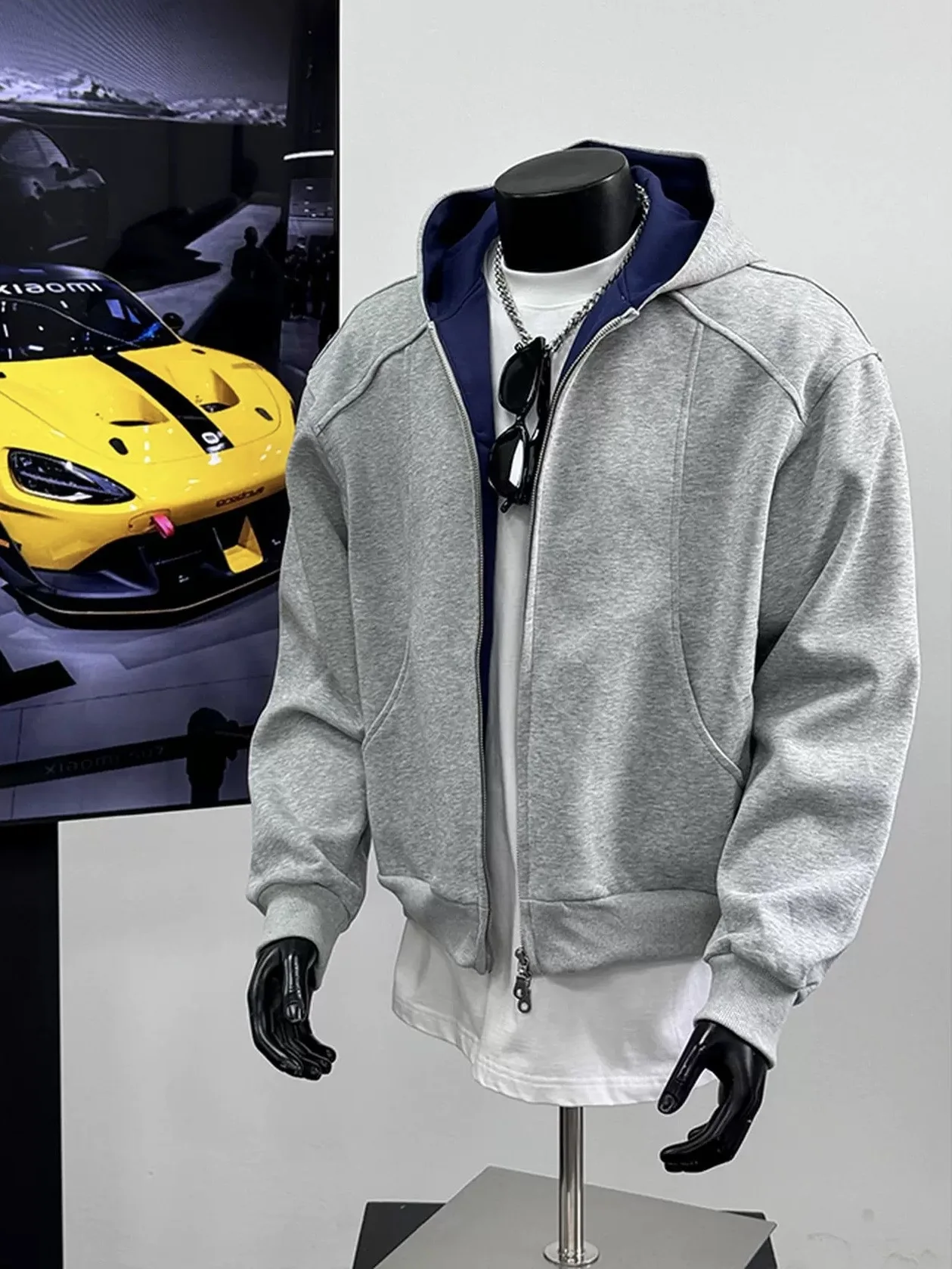 

American Decosition Hooded Zipper Jaet Men's Autumn Winter Casual Loose Matching Color Sweater ay Cardigan