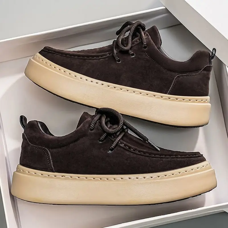 Men Spring Autumn Suede Board Shoes Cushioning Height Increase Breathable Anti Slip Wear Resistant Driving Student Footwear
