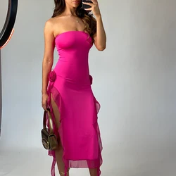 GORAFASHION Strapless Sleeveless Irregular Split Dress Sexy Elegant Fashion Luxury Party Dress Wedding Bridesmaid Evening dress