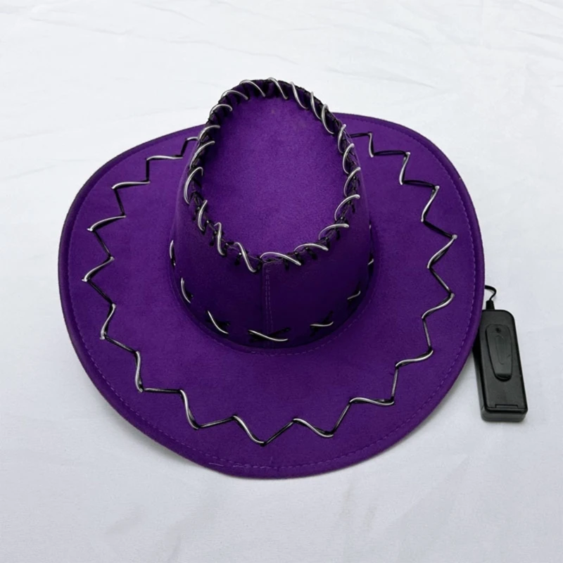 LED Flashing Cowboy Hat Western Top Hat Luminous JazzHat Headwear Women Accessories Props Hat Halloween Party Supplies