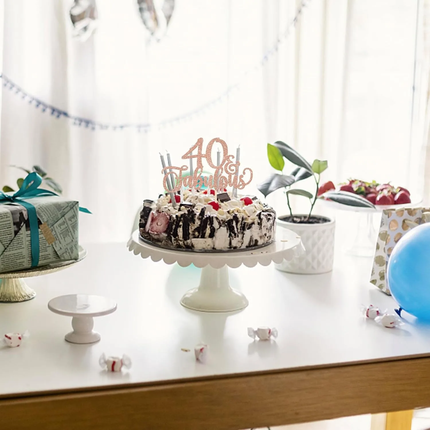 1 Stück glitzernder Champagner-Kuchendekor für den 40. und fabelhaften Stil – Kuchendekorationen zum 40. Geburtstag für Partyzubehör – Detail 16