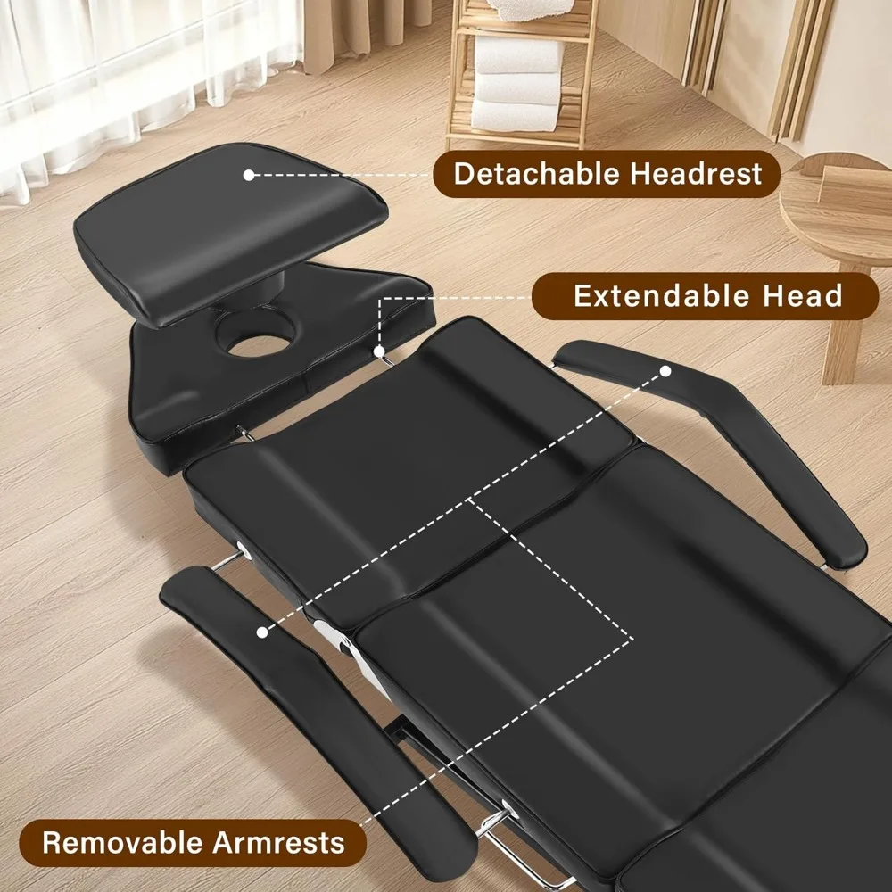 Hydraulic Facial Tattoo Chair Bed 360° Swivel w/ Stool Extended Head Spa Removable Armrests Salon Spa Equipment, Custom
