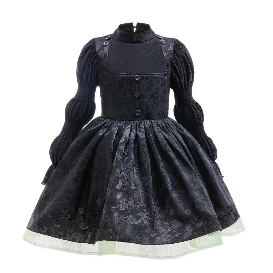 

Детский костюм злой ведьмы для девочек, черное сетчатое пышное платье, готический стиль, костюм для Хэллоуина, дня рождения, сценического выступления, детский костюм