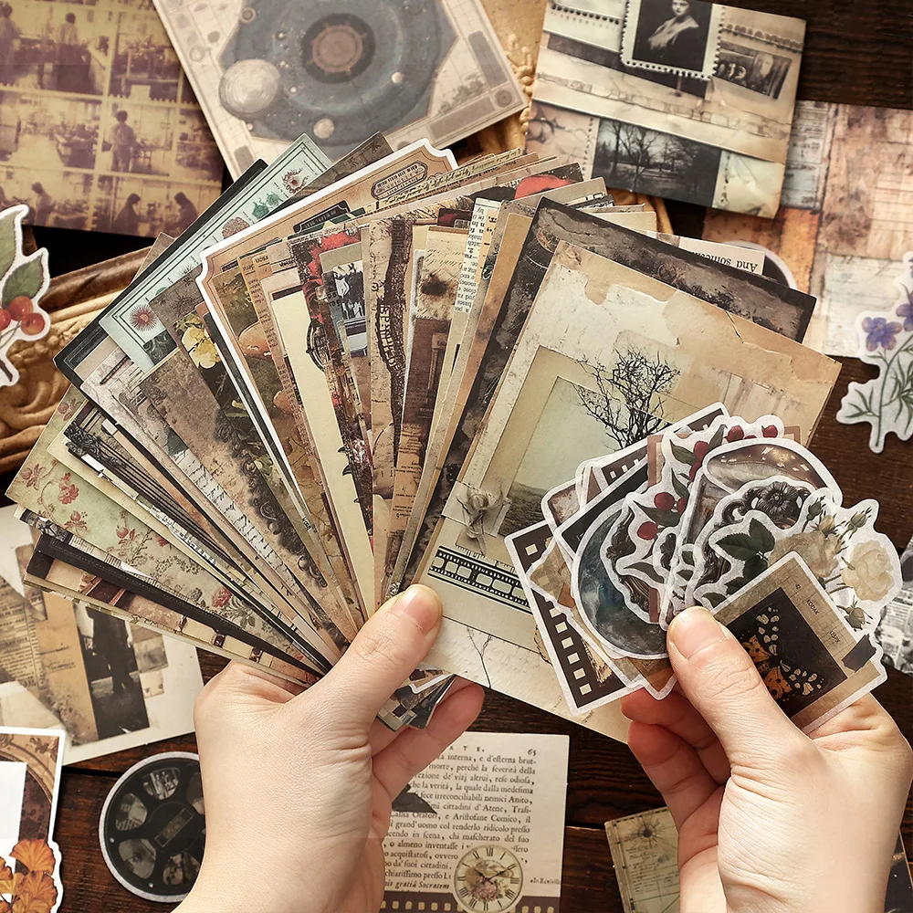 200pcs/pack Time Collection Box Series Retro Ins Scrapbook Decorative Stickers Material Pack DIYJournal Handmade Collage