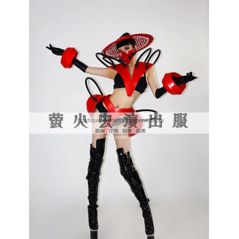 

Новый женский головной убор в китайском стиле для выступлений Firefly Bar Gogo Performance Costume Future Technology Cyber Red, к Празднику середины осени