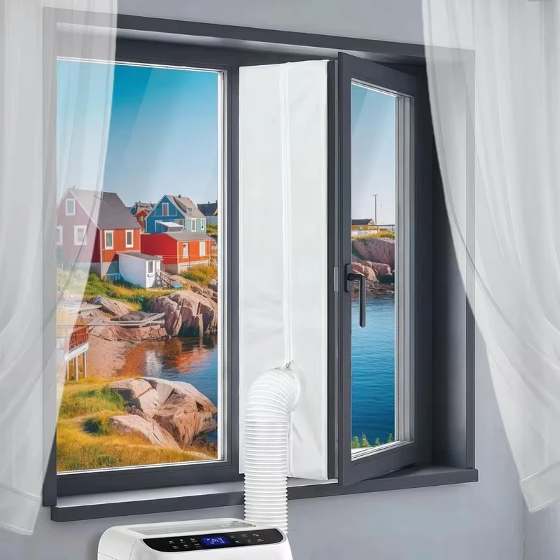 Portable AC Window Seal Kit, Sliding Door Window Insulation Cover, Air Conditioner Draft Blocker Dustproof Waterproof Curtain