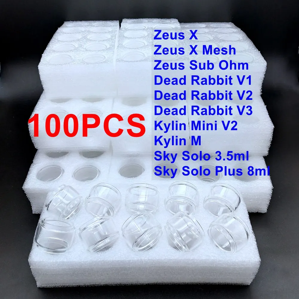 

100PCS Glass For Zeus ZX Mesh Sky Solo/ Plus Glass Zeus Subohm DeadRabbit V1/V2/3 Kylin Mini V2/M Replacment Bubble Glass