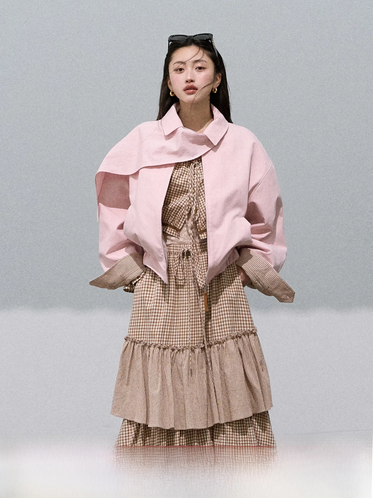 

OAKMOO Women's Detachable Wrap Long Sve Jaet ort Outerwear Casual Sle Loose Fit Cotton Nylon Plaid Patterned Top