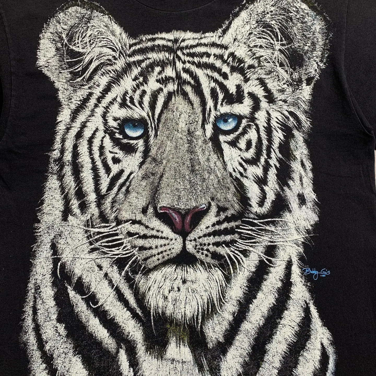 Dark American Retro White Tiger Lazy Style Short Sleeve Black Subculture T-Shirt Top Cotton Breathable round Neck Letter Pattern