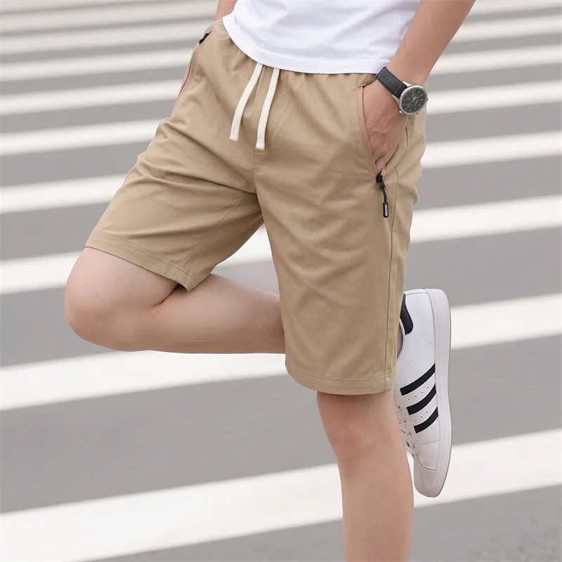 Zipper Pockets Men's Cotton Shorts Casual Cotton Workwear Men Summer Breathable Fitness Knee Shorts Sports Shorts Sweatwear 6XL