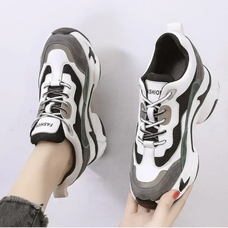 9CM Fashion Mixed Colors Spring Casual Sneakers Women Height Increasing Breathable Air Mesh Shoes Ladies Chunky Platform Shoes