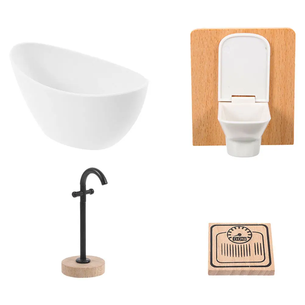 

1Set Dollhouse Bathroom Accessories 1:12 Scale Miniature Bathtub Toilet Floor Faucet Furniture for Mini House Decoration