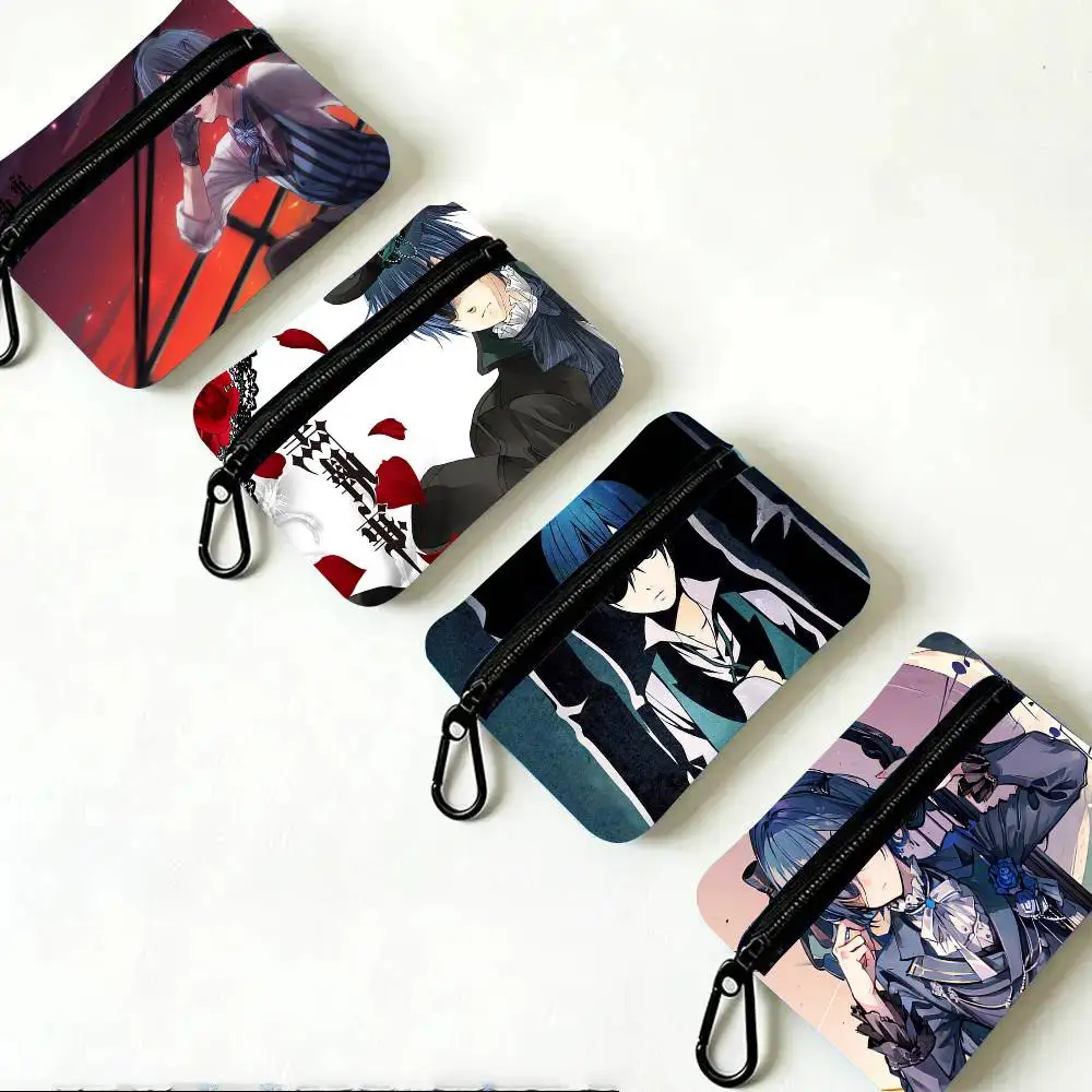 Ciel Phantomhive Anime Black Butler Oxford Fabric Wallet With Zipper Hanging Multifunctional Bag For Credit Cards Keys Coins