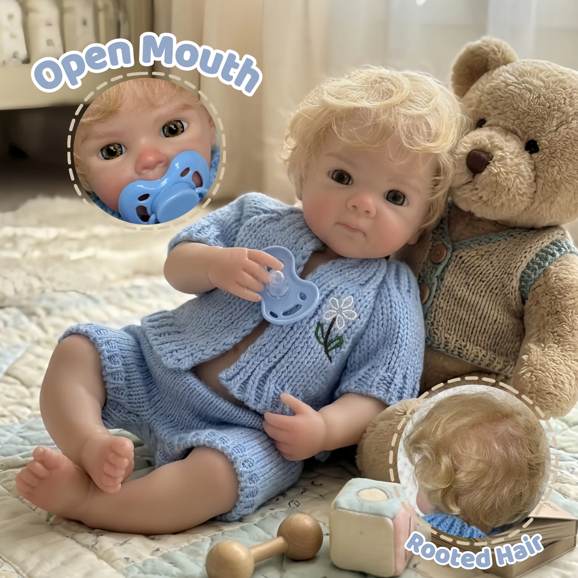 

33cm Open Mouth&Rooted Hair Bettie Solid Silicone Bebe Reborn Girl With Handmade Painted Skin Soft Reborn Doll Perfect as Gifts