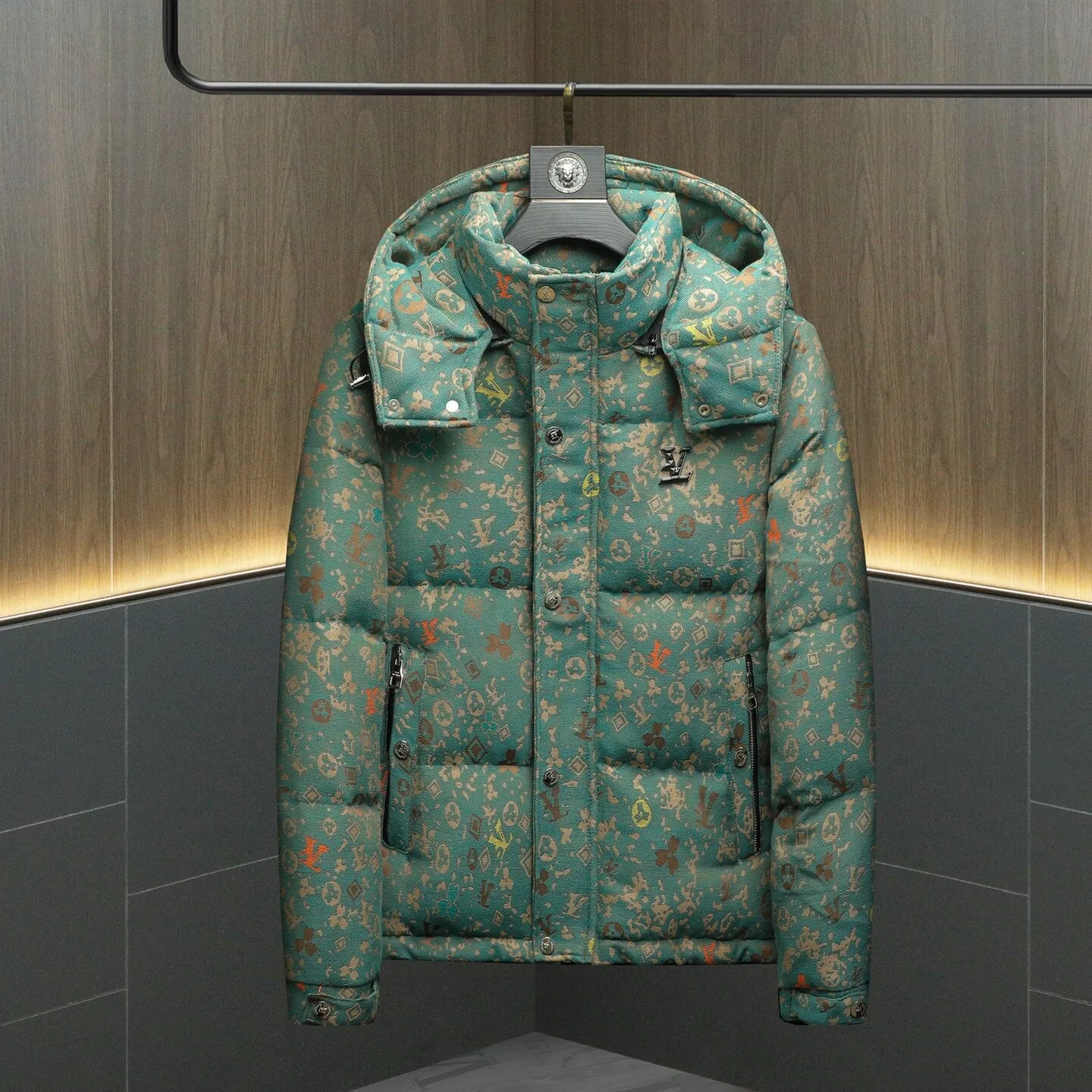 

Winter Thiened Printed Men's down Jaet Urban Casual Long Sve Zipper Closure Regular Fit Geometric Pattern Polyester Fiber