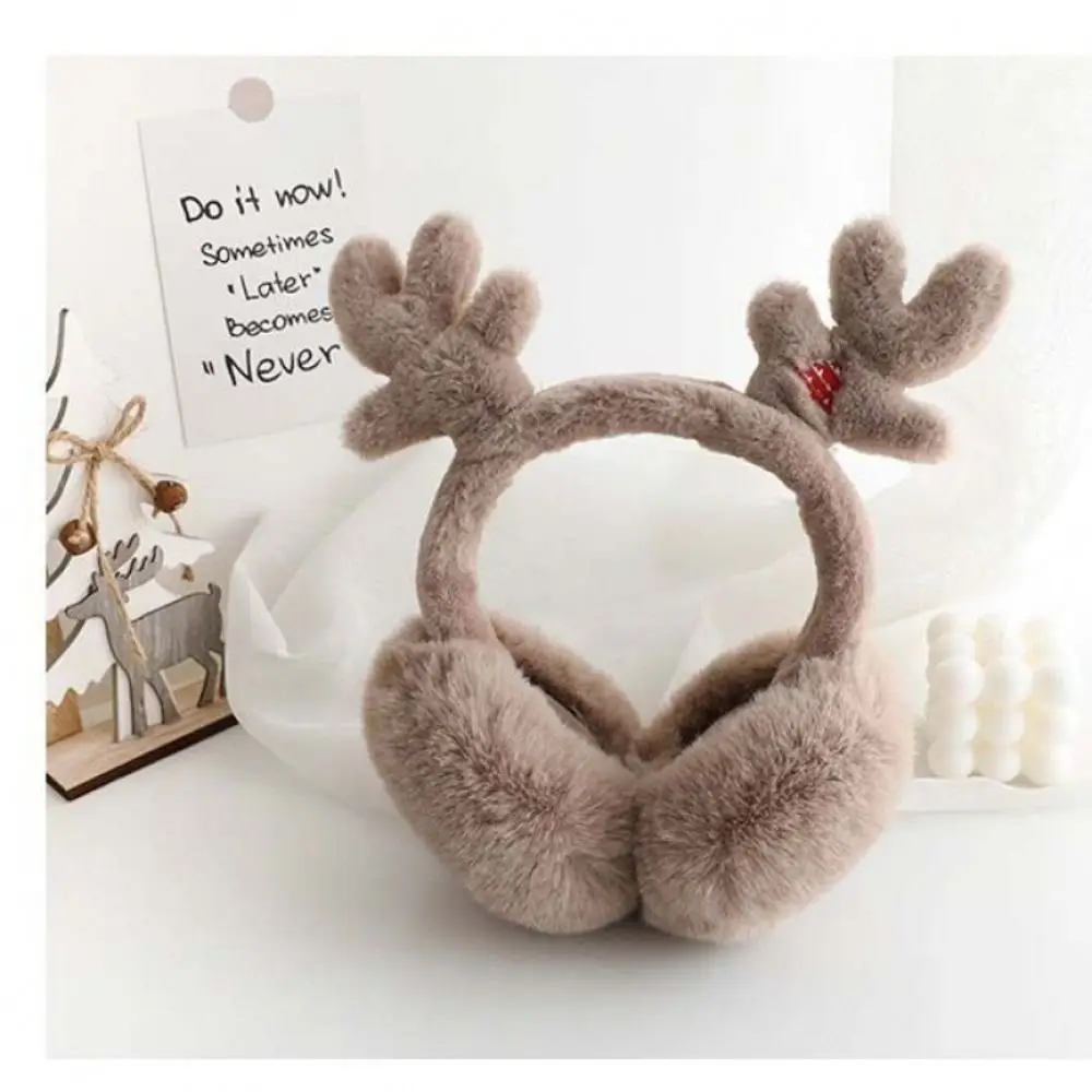 Foldable Design Reindeer Antler Earmuffs Fluffy Faux Fur Kawaii Antler Decor Earmuffs Soft Material Portable Size