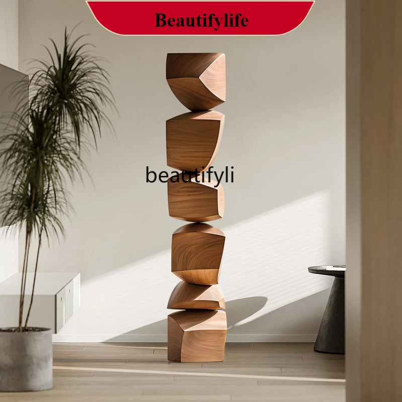 

F132 Hotel floor-to-ceiling decorations, ornaments, soft decoration, entrance aisle, vertical height solid wood sculpture artwo