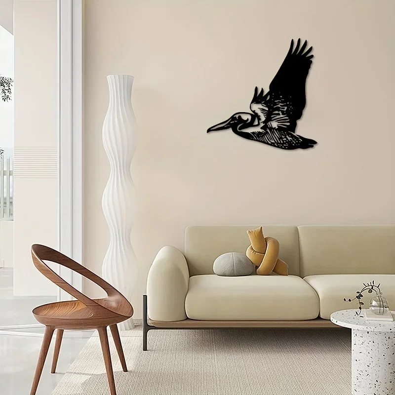 CIFBUY Wrought Iron Pelican Metal Wall Art, 3D Home Office Living Room Hanging Sculpture, Rustic Indoor Outdoor Decor