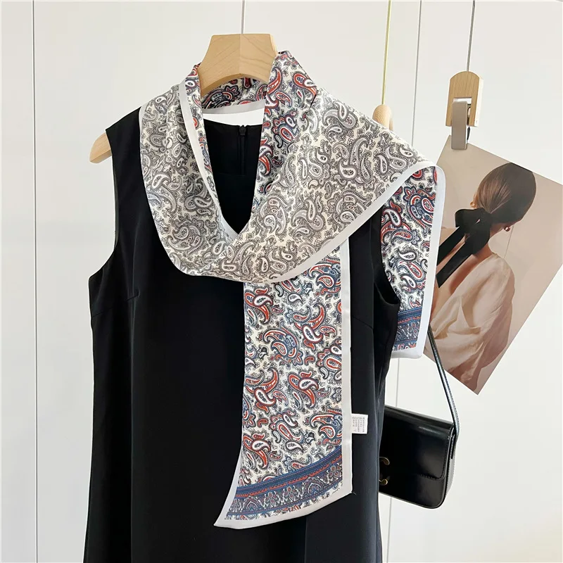 

Paisley Print Silk Scarf Double Layer 100% Mulberry Silk Scarf Neck Wrap Hairband Headband Ribbons Thin Narrow Neckerchief Hijab