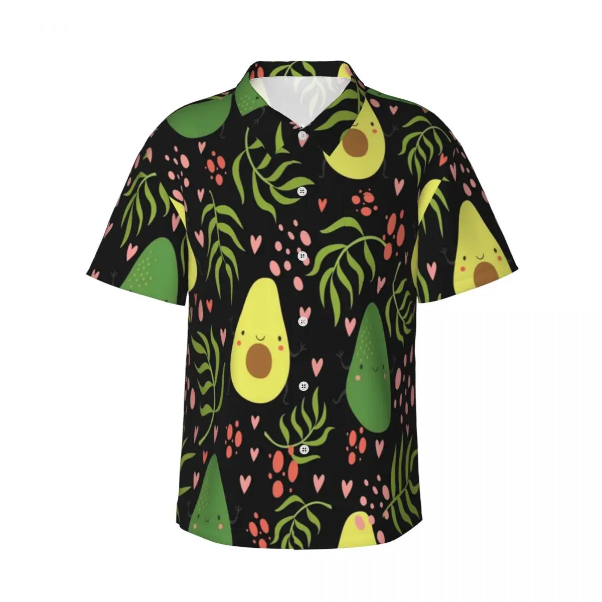 Cute Avocado Hawaiian Shirt Men Vacation Green Leaves Casual Shirts Short Sleeve Streetwear Design Elegant Oversized Blouses