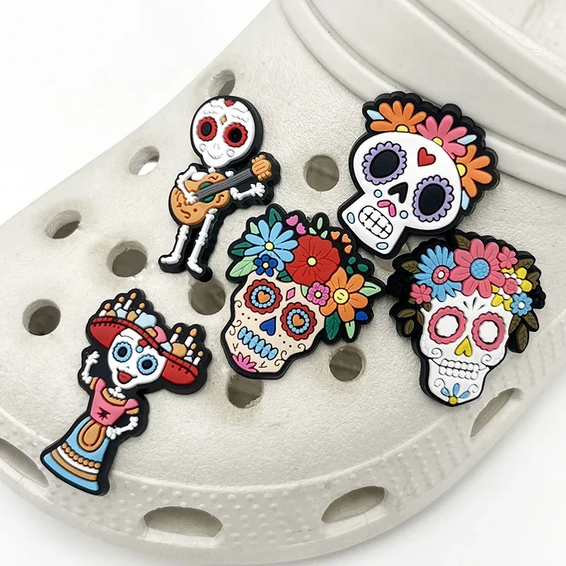 Colorful Flower Skeleton PVC Shoe Charms Sandals Accessories Garden Shoes Buckle Upper Decorations Clogs Pins Badge Unisex Gifts