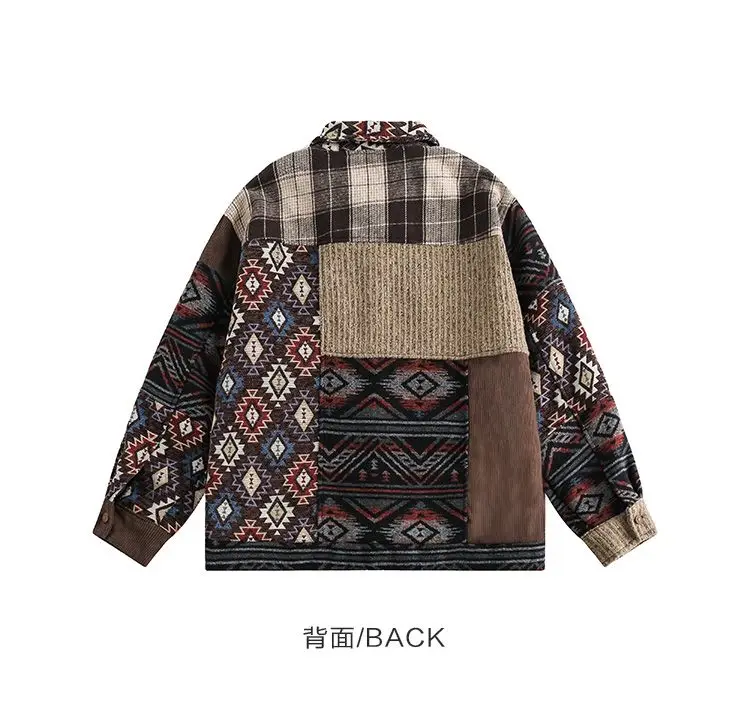 2025 new men clothing ethnic style vintage splicing lapel collar vintage jacket men's trendy brand casual design jacket Beianji