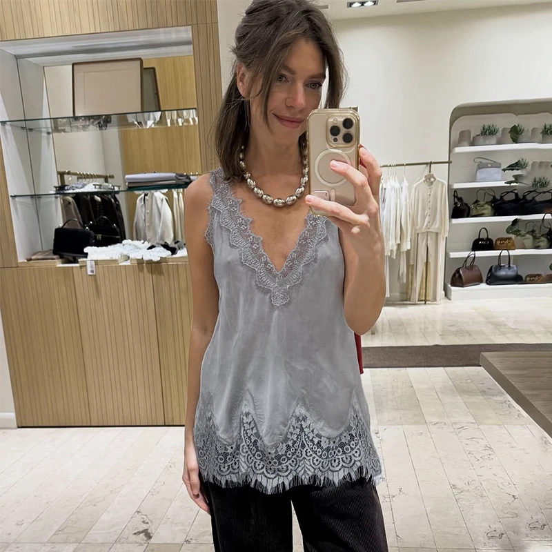 Women's Sexy Lace Suspenders Deep V-Neck Summer Top