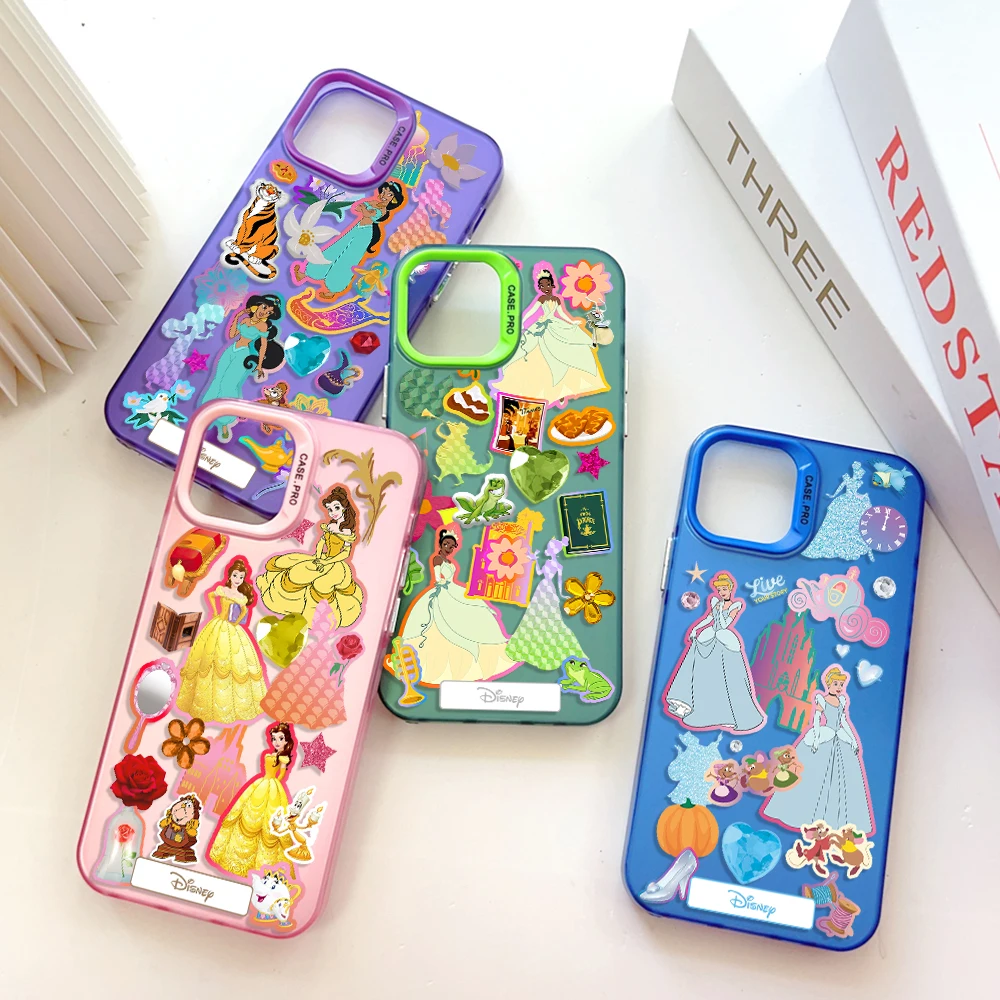 Disney Princess Phone Case for IPhone 13 12 11 15 14 Pro Max Plus Lens Creative Border Silver Plated Inside Hard TPU Cover