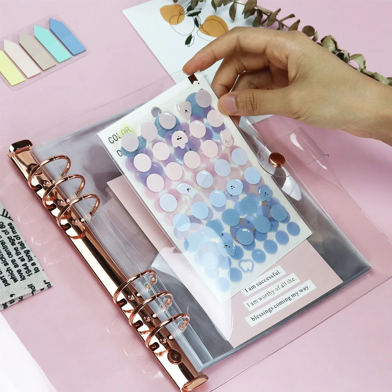 10Pcs A5 Transparent PVC Lose Blatt Lagerung Halter Binder Ringe Notebook 6 Loch Halb Beutel Einsatz Seiten Produkt Einreichung taschen