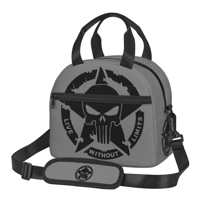 Military Tactical Skull Star Print Insulated Lunch Bag Portable Waterproof Thermal Bento Tote Bag with Adjustable Shoulder Strap