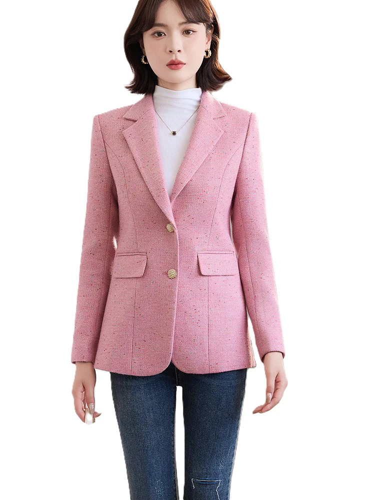 

Fashion Winter Women's Blazer Coffee Pink Gray Female Ladies Formal Work Jacket Coat