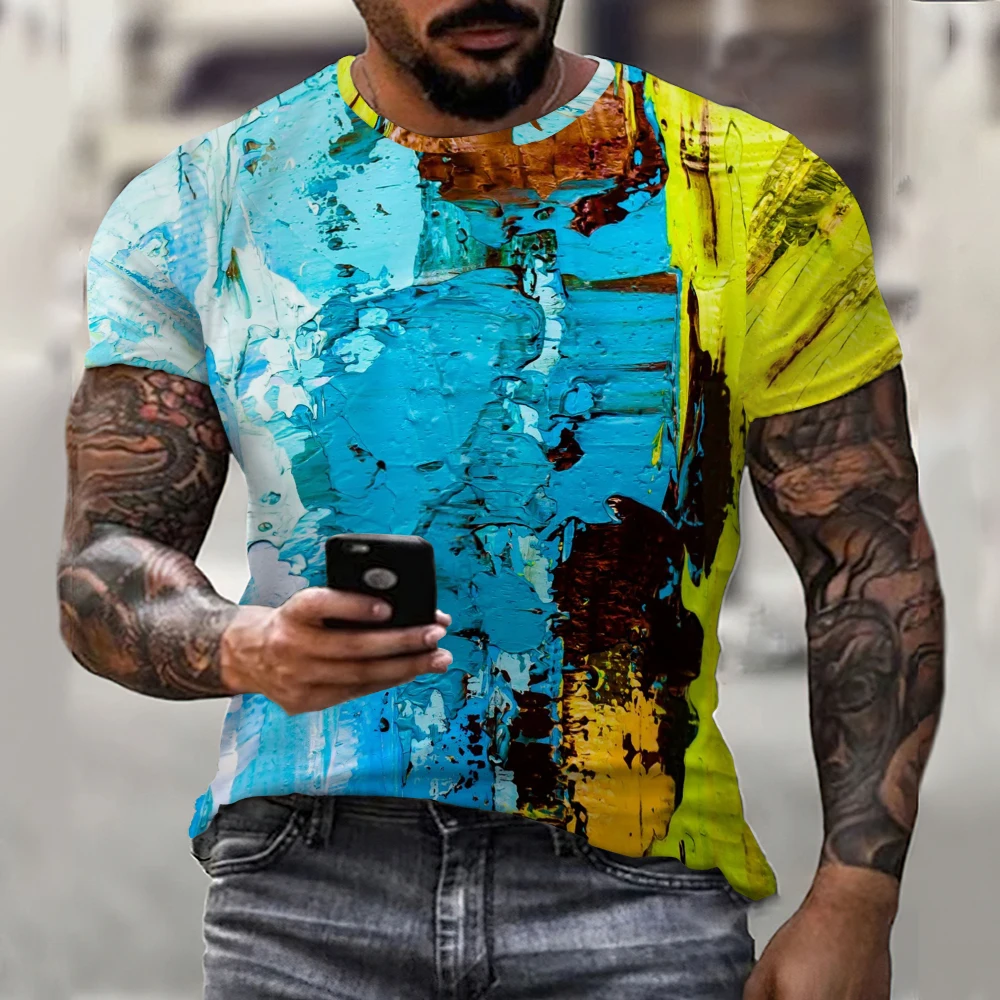 2023 Fashion Men\'s Oversized T-Shirt Summer Short-Sleeve 3D Creativity Printed Sports Fitness Shirt Breathable Streetwear