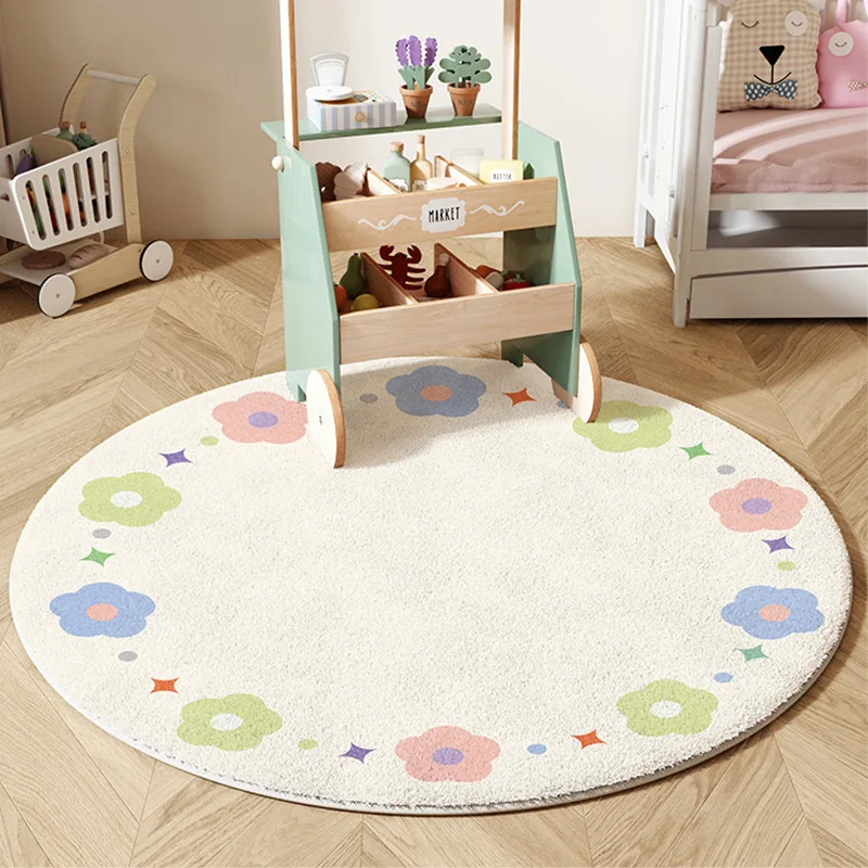 Niedlicher runder Teppich mit buntem Muster, verspielter weicher Plüsch, rutschfest, warme Heimdekoration, Matte für Kinderzimmer, Kinderzimmer, Spielbereich, Schlafzimmer-Dekoration