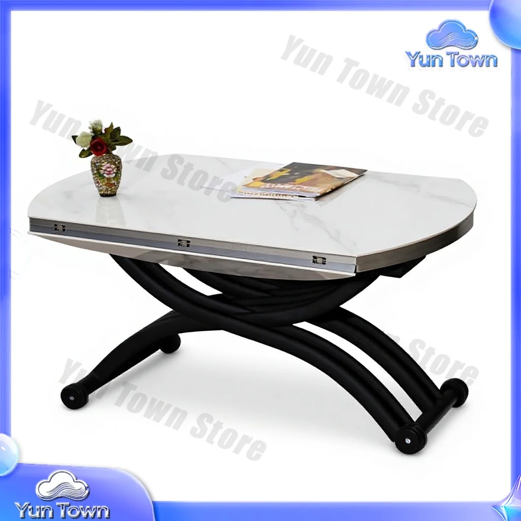 2-in-1 Liftable Multifunctional Metal Coffee Table and Dining Table for Small Apartment Living Room Modern Round Design
